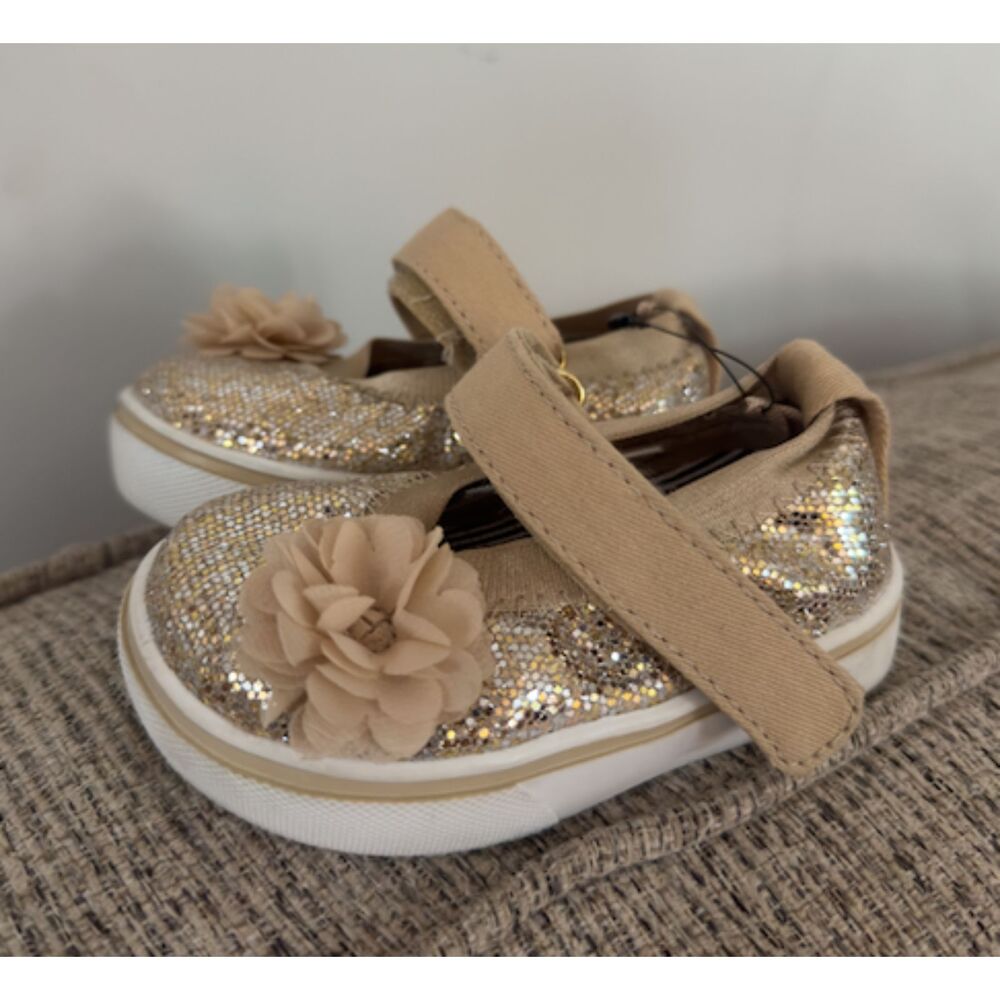 Wonder Nation Baby Girl Gold Glitter Mary Jane Shoes Size 3